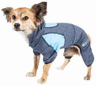 Pet Life Active 'Fur-Breeze' Heathered Performance 4-Way Stretch Two-Toned Full Bodied Hoodie (Color: Blue, size: large)