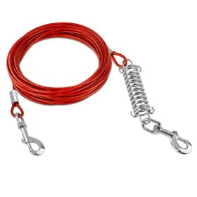 Dog Tie Out Cable Long Dog Leash Chew Proof Lead Dog Chain with Durable Spring 360° Rotatable Clips PVC Case for Outside Yard Caming (Color: Red, size: 15m)